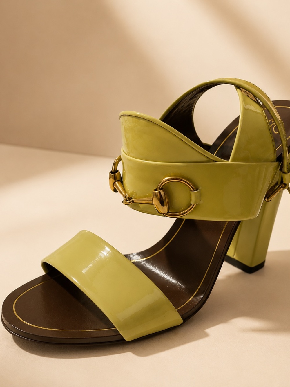 Women’s Olive Green Patent Block Heel Sandal